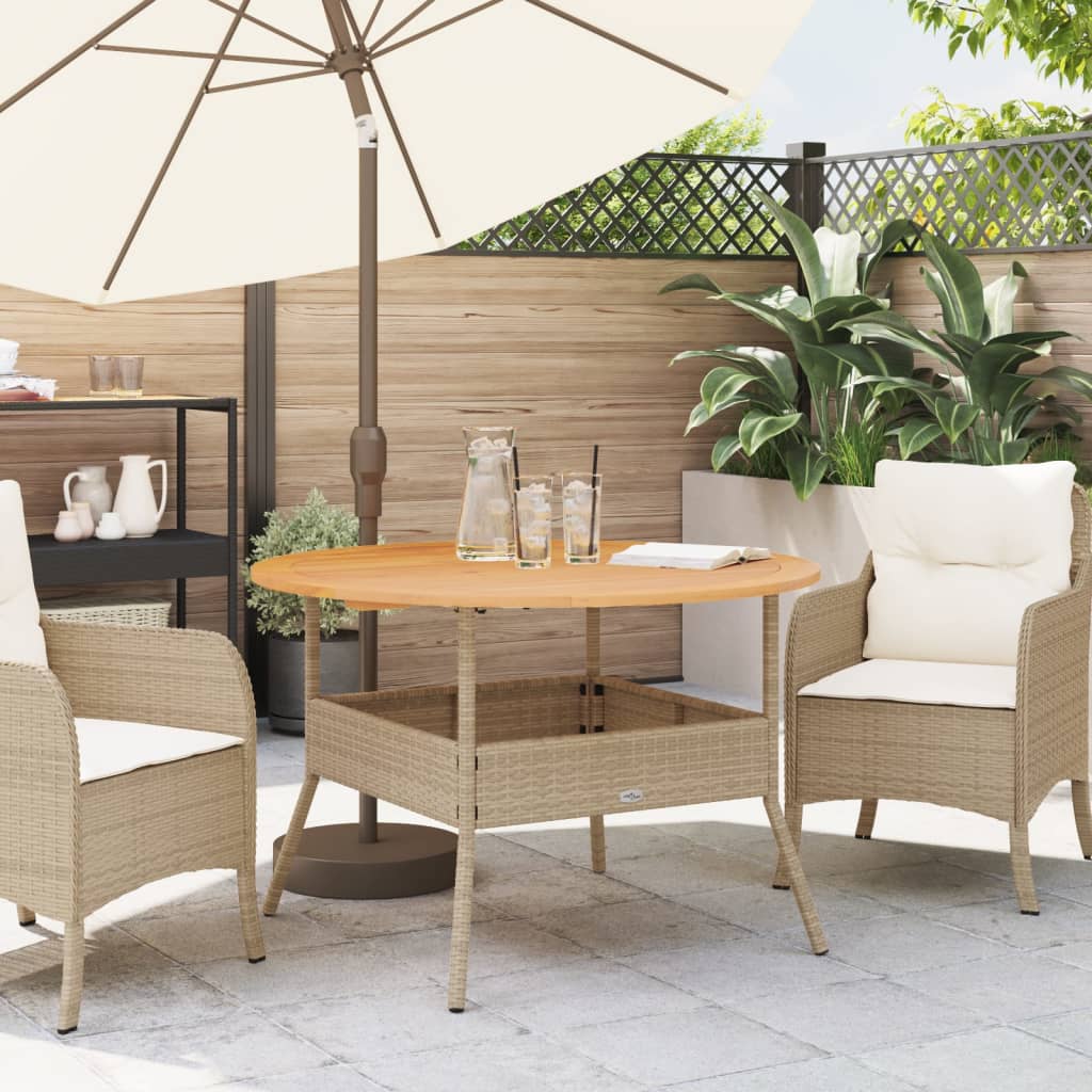 Tuintafel met acaciahouten blad Ø110x71 cm poly rattan beige