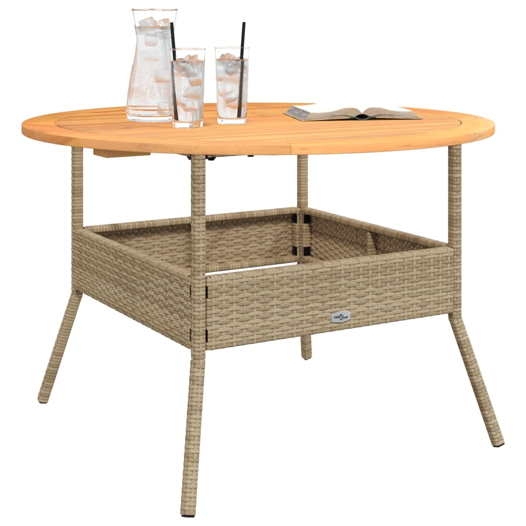 Tuintafel met acaciahouten blad Ø110x71 cm poly rattan beige