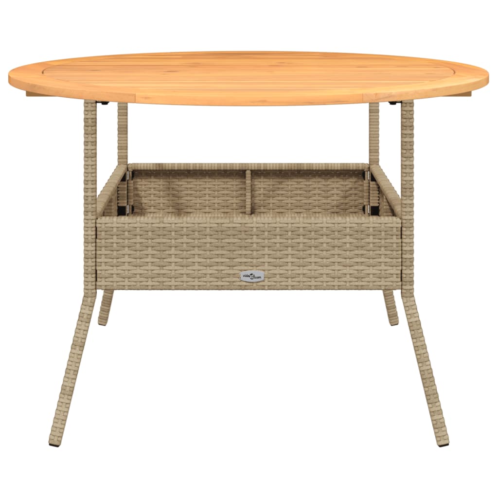 Tuintafel met acaciahouten blad Ø110x71 cm poly rattan beige