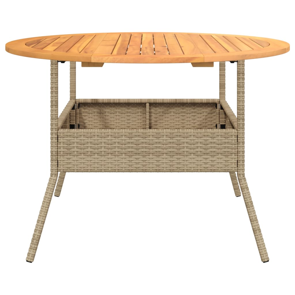 Tuintafel met acaciahouten blad Ø110x71 cm poly rattan beige