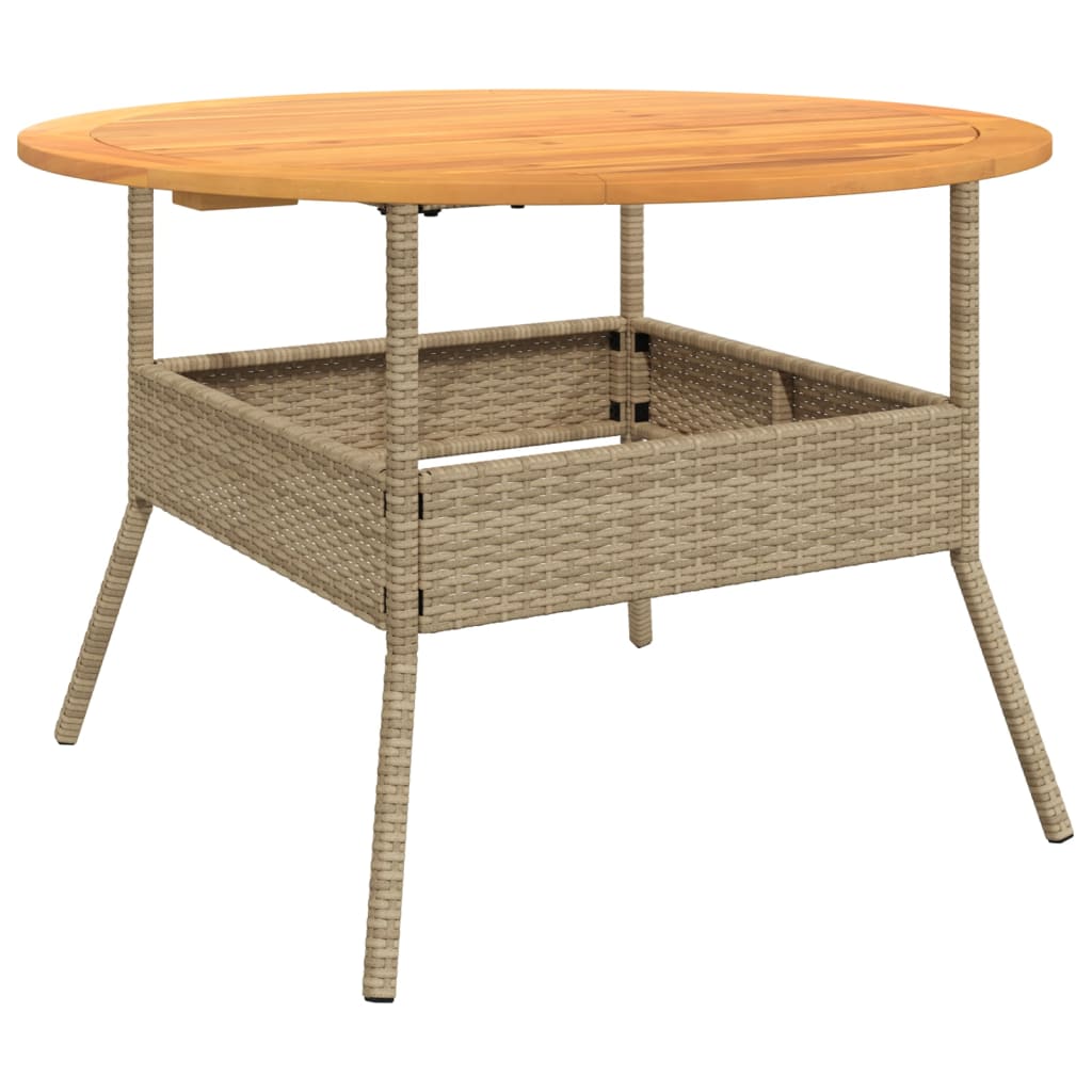 Tuintafel met acaciahouten blad Ø110x71 cm poly rattan beige