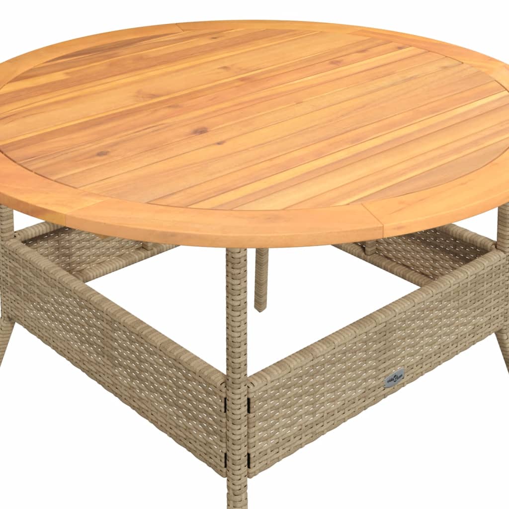 Tuintafel met acaciahouten blad Ø110x71 cm poly rattan beige