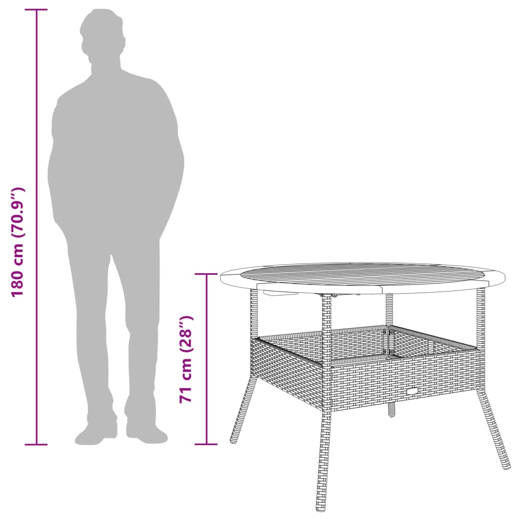 Tuintafel met acaciahouten blad Ø110x71 cm poly rattan beige