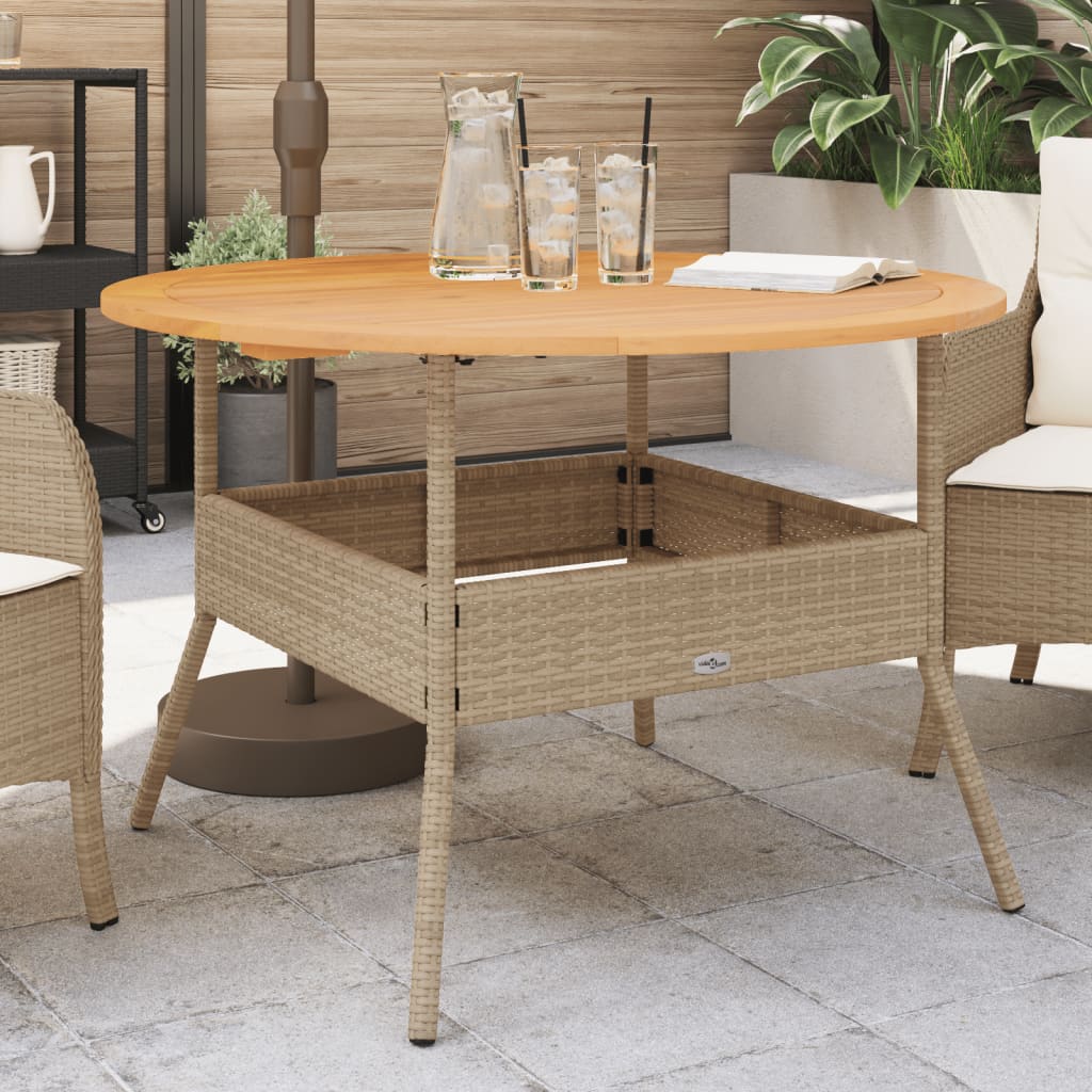 Tuintafel met acaciahouten blad Ø110x71 cm poly rattan beige