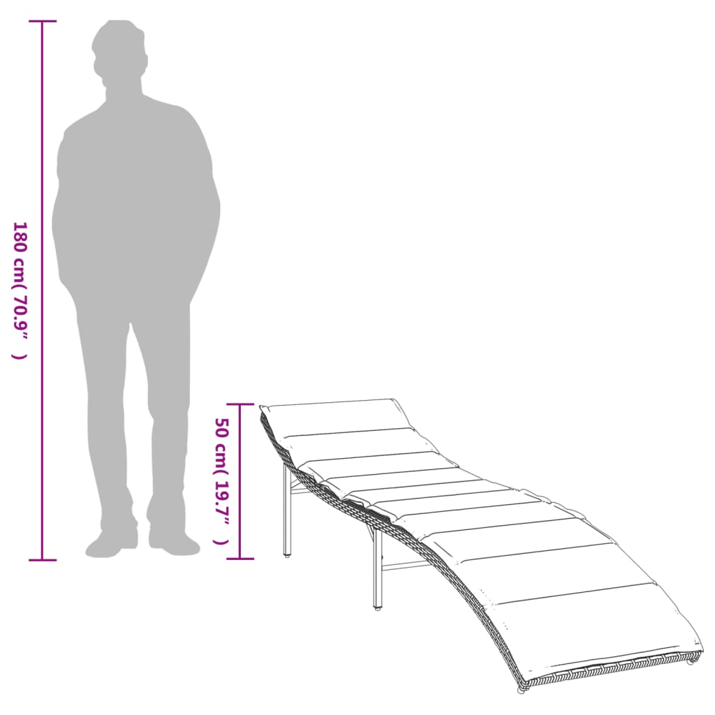 Ligbed met kussen 55x199x50 cm poly rattan zwart