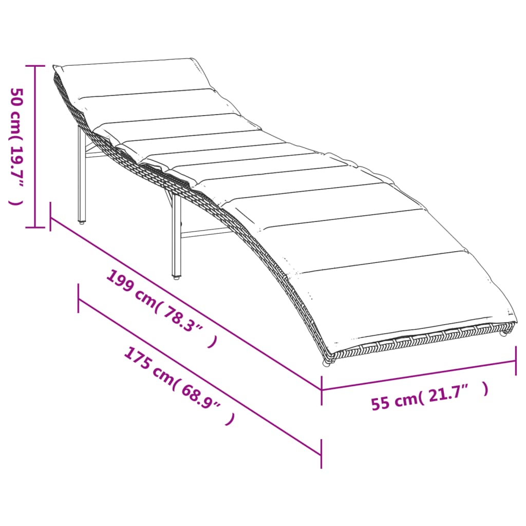 Ligbed met kussen 55x199x50 cm poly rattan zwart