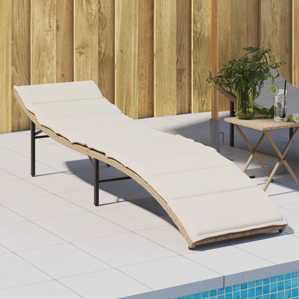 Ligbed met kussen 55x199x50 cm poly rattan beige