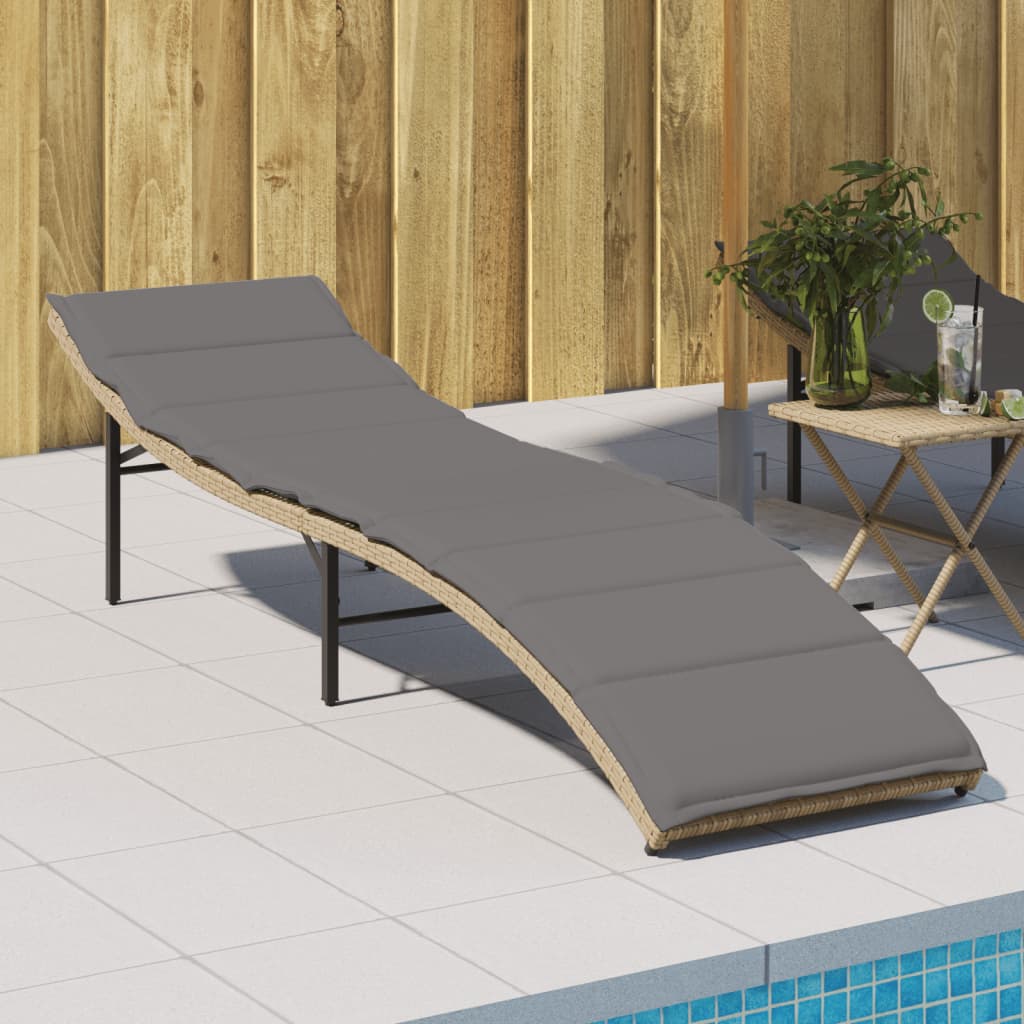 Ligbed met kussen 55x199x50 cm poly rattan beige