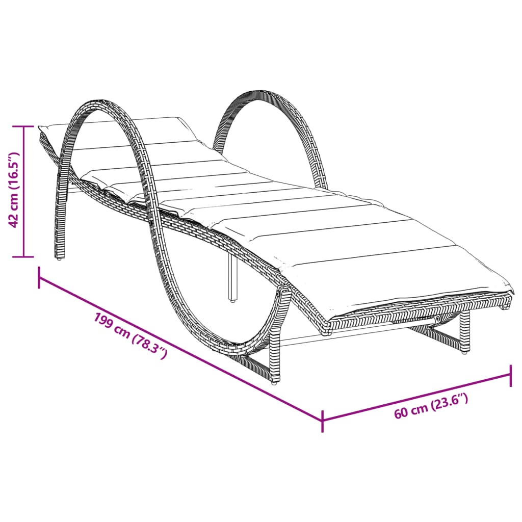 Ligbed met kussen 60x199x42 cm poly rattan zwart