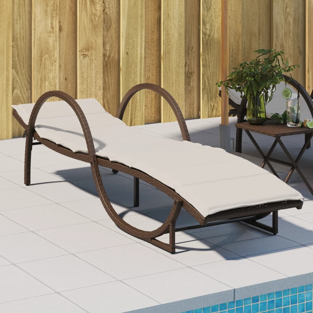 Ligbed met kussen 60x199x42 cm poly rattan bruin