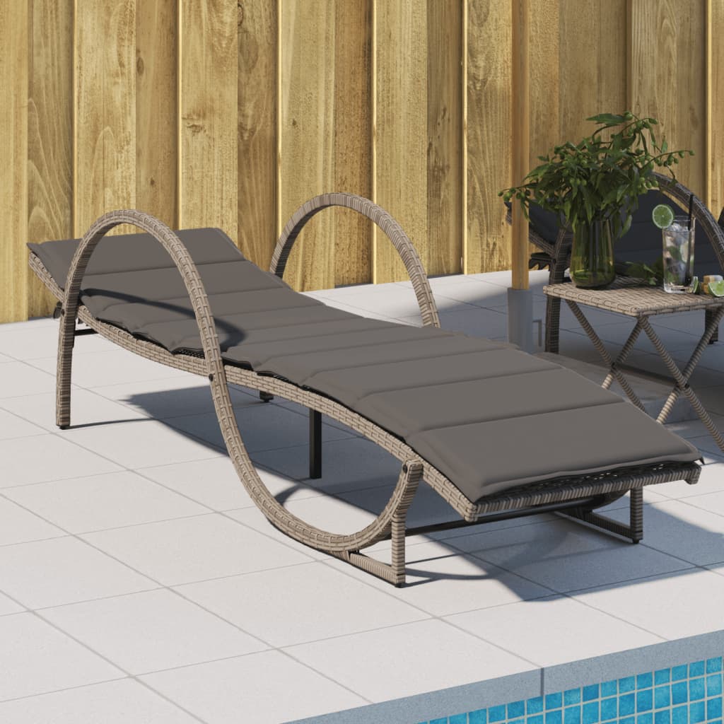 Ligbed met kussen 60x199x42 cm poly rattan grijs