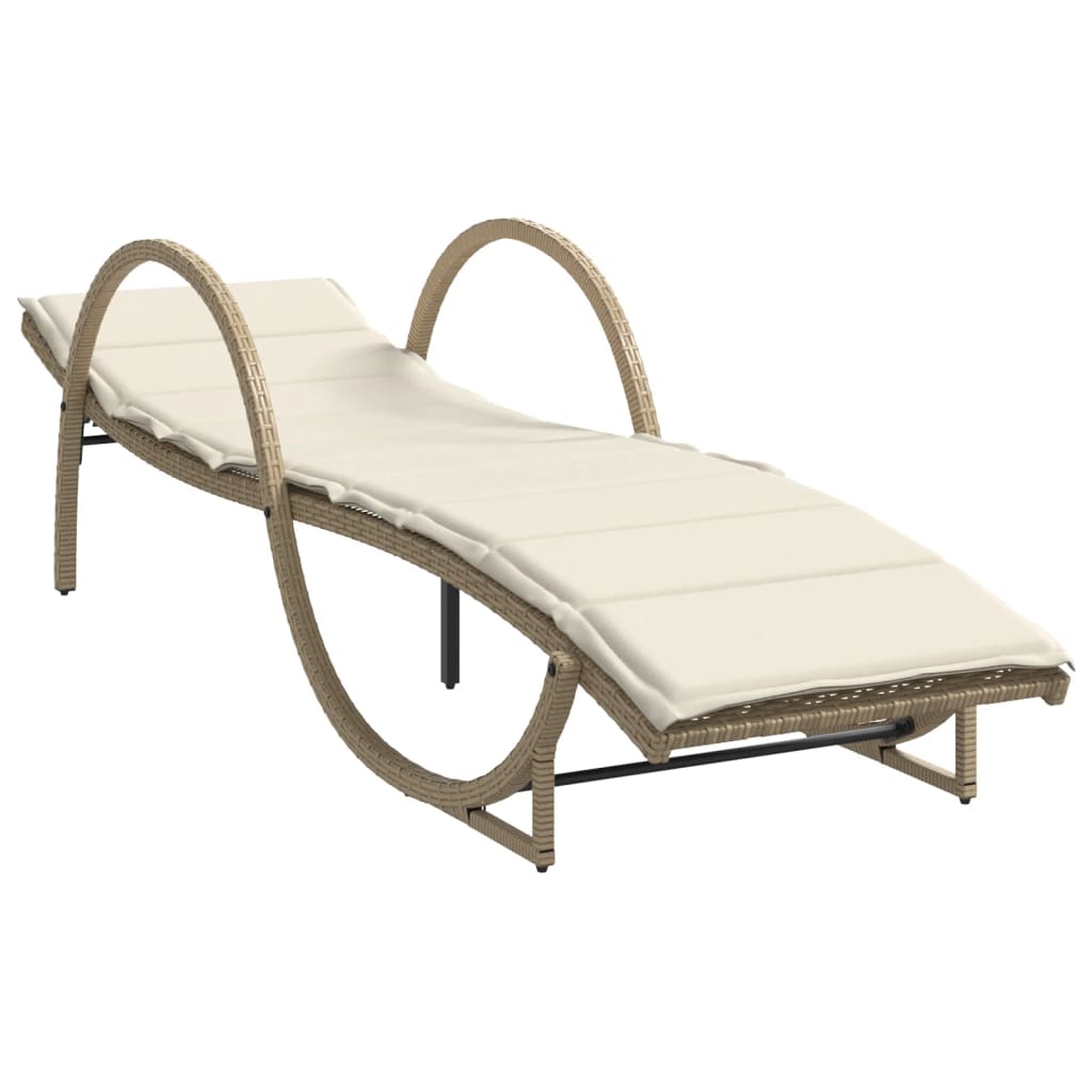 Ligbed met kussen 60x199x42 cm poly rattan beige