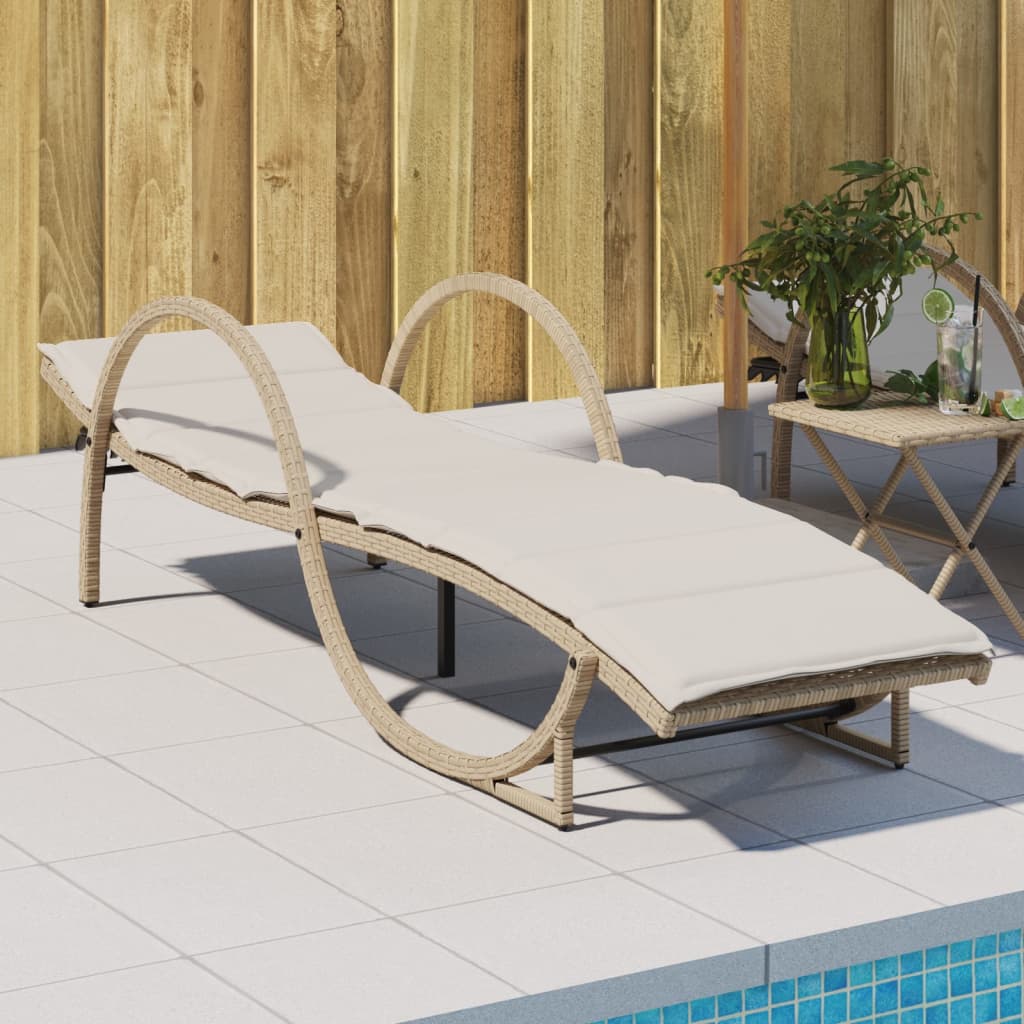 Ligbed met kussen 60x199x42 cm poly rattan beige