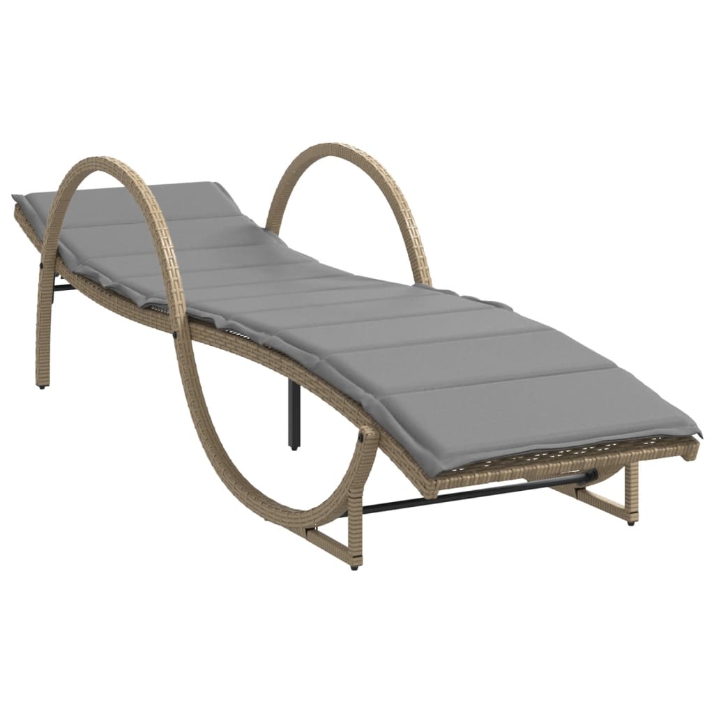 Ligbed met kussen 60x199x42 cm poly rattan beige