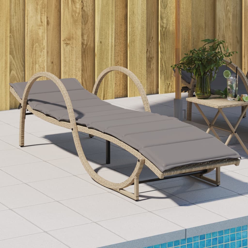 Ligbed met kussen 60x199x42 cm poly rattan beige