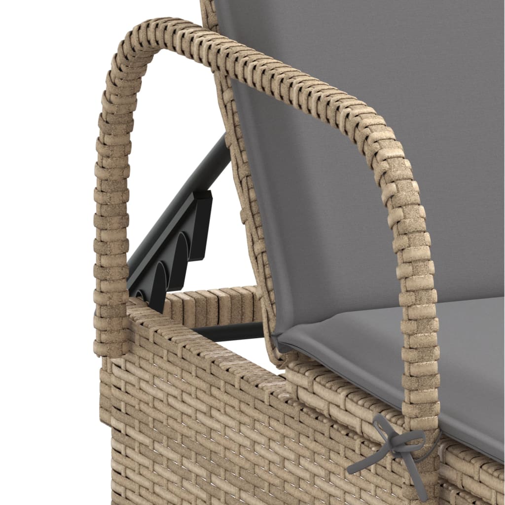 Ligbed met wielen en kussen poly rattan beige