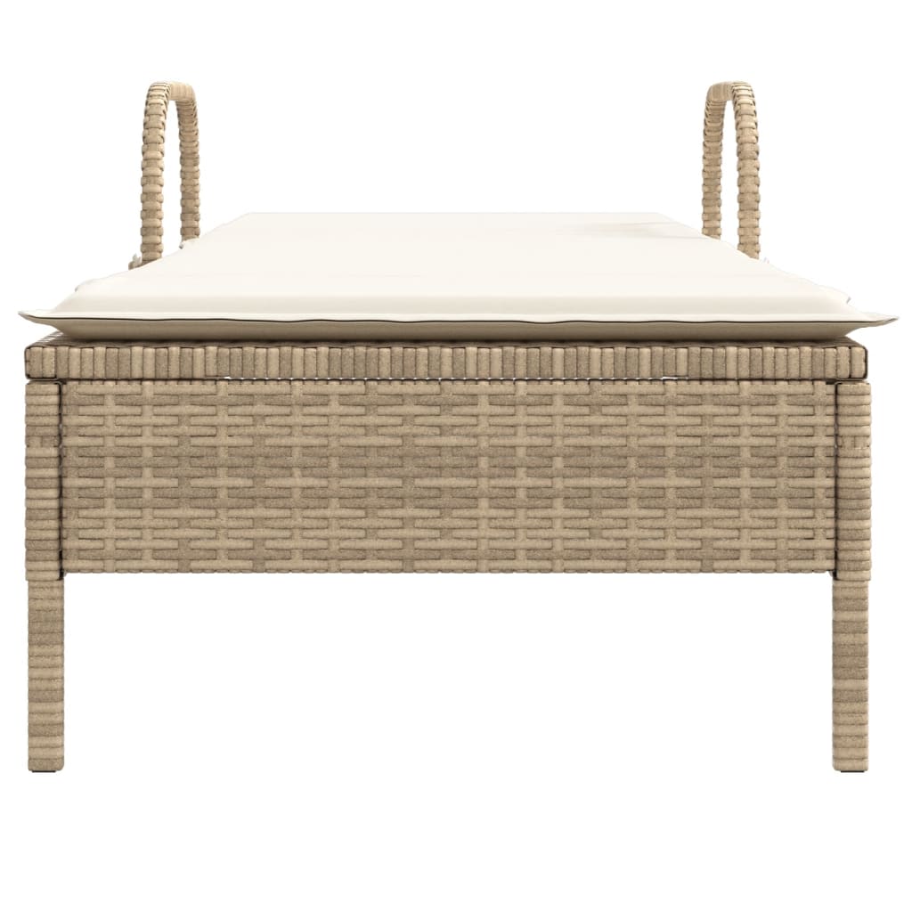 Ligbed met wielen en kussen poly rattan beige