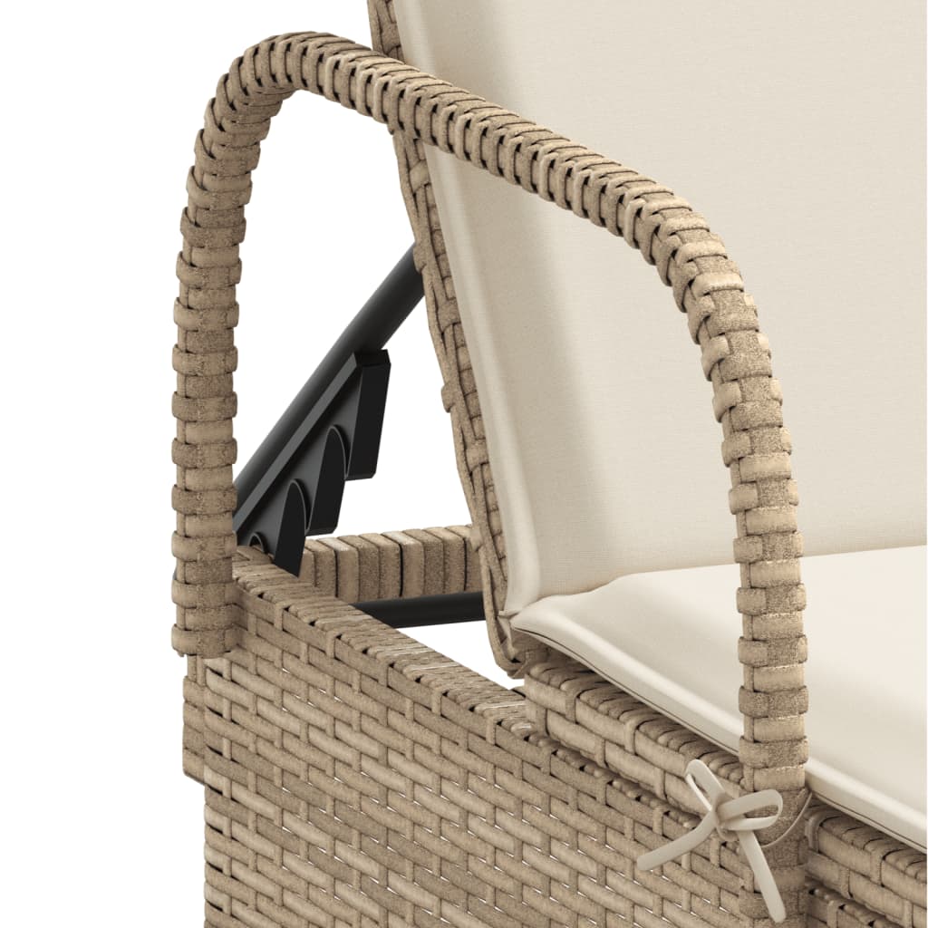 Ligbed met wielen en kussen poly rattan beige