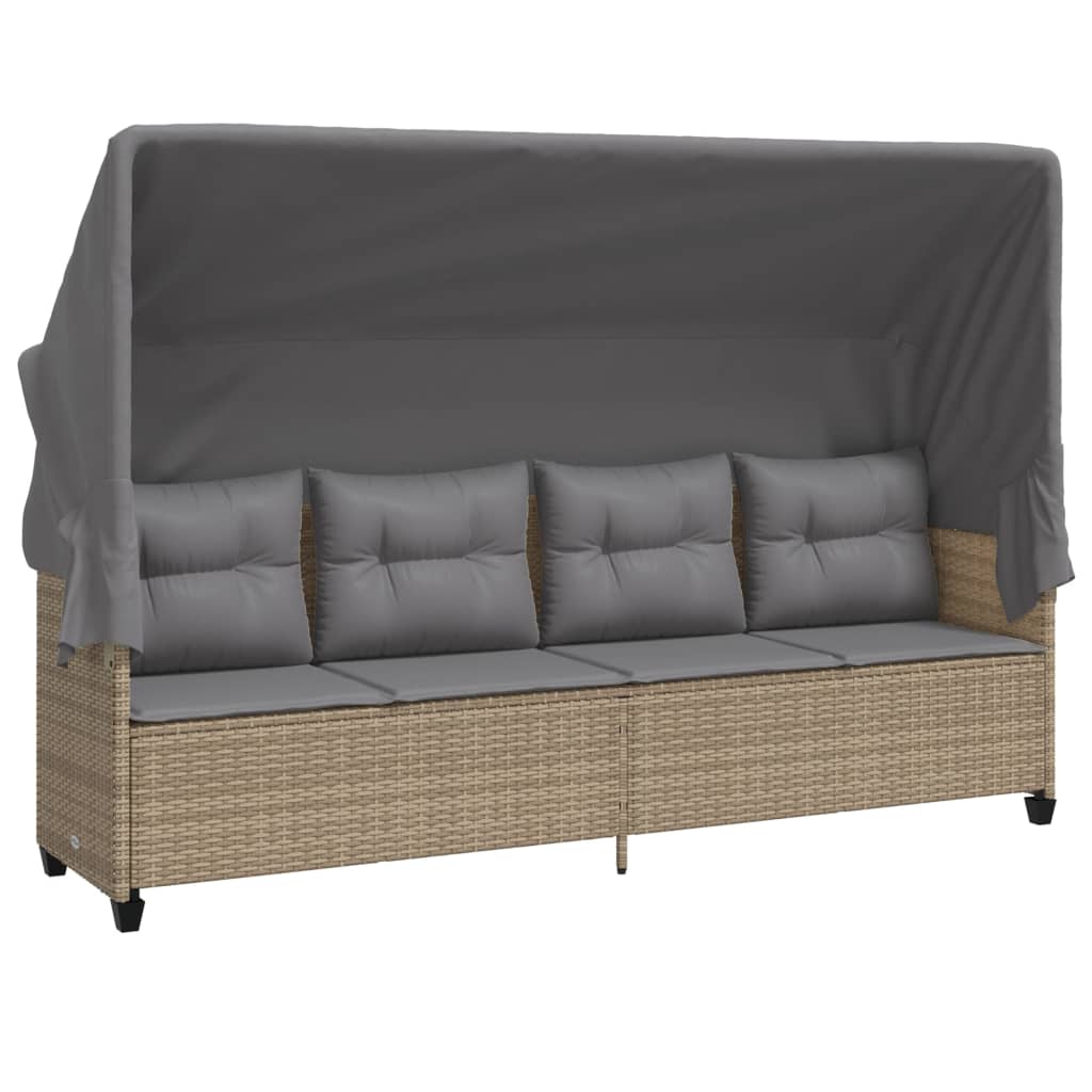 Ligbed Met Luifel En Kussen Poly Rattan  Beige en grijs with canopy