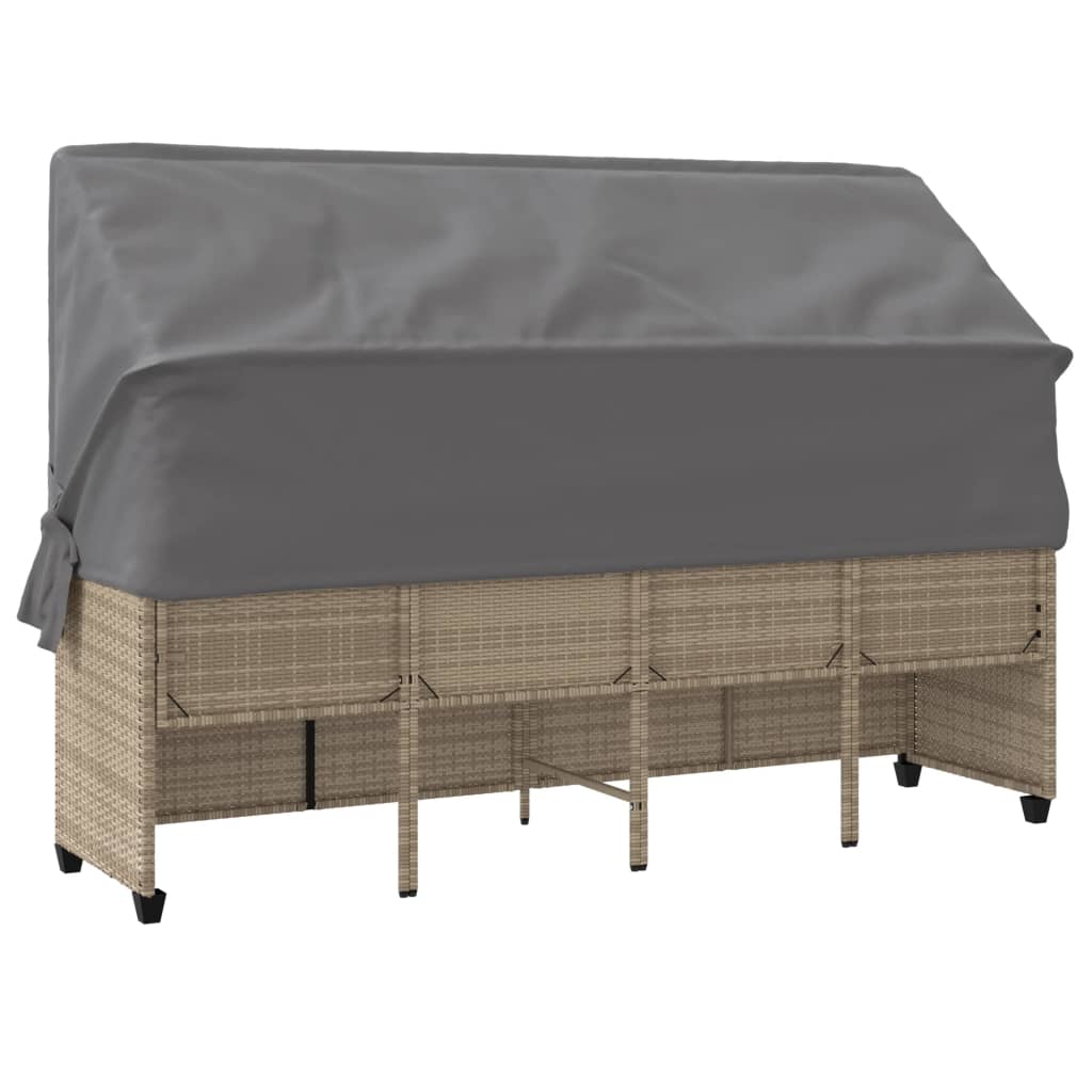 Ligbed Met Luifel En Kussen Poly Rattan  Beige en grijs with canopy