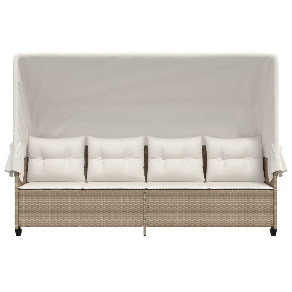 Ligbed Met Luifel En Kussen Poly Rattan Beige beige and cream with canopy