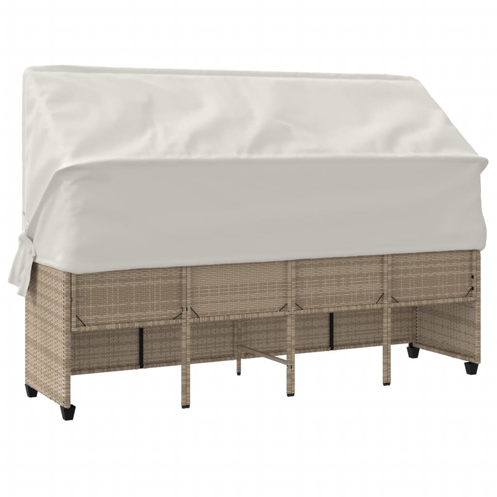 Ligbed Met Luifel En Kussen Poly Rattan Beige beige and cream with canopy