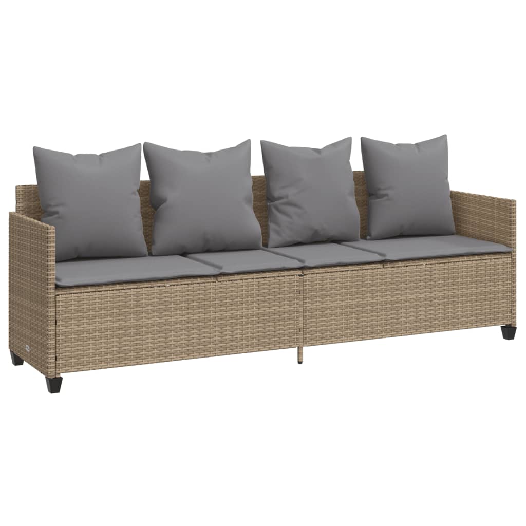 Ligbed met kussens poly rattan beige