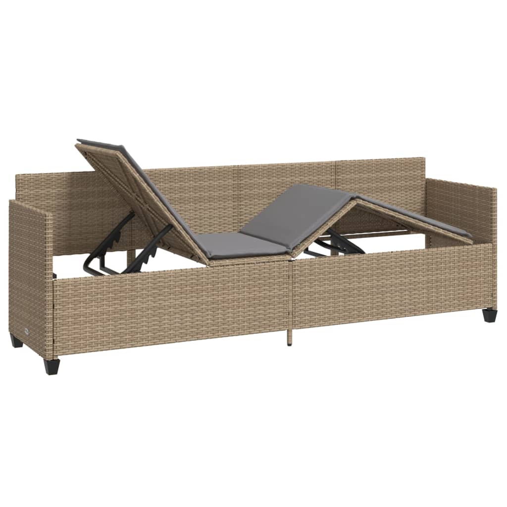 Ligbed met kussens poly rattan beige