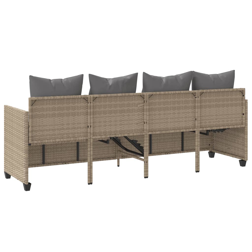 Ligbed met kussens poly rattan beige