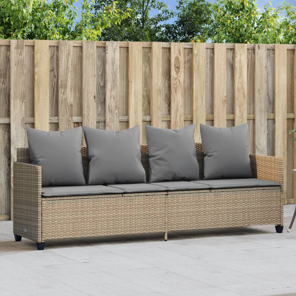 Ligbed met kussens poly rattan beige