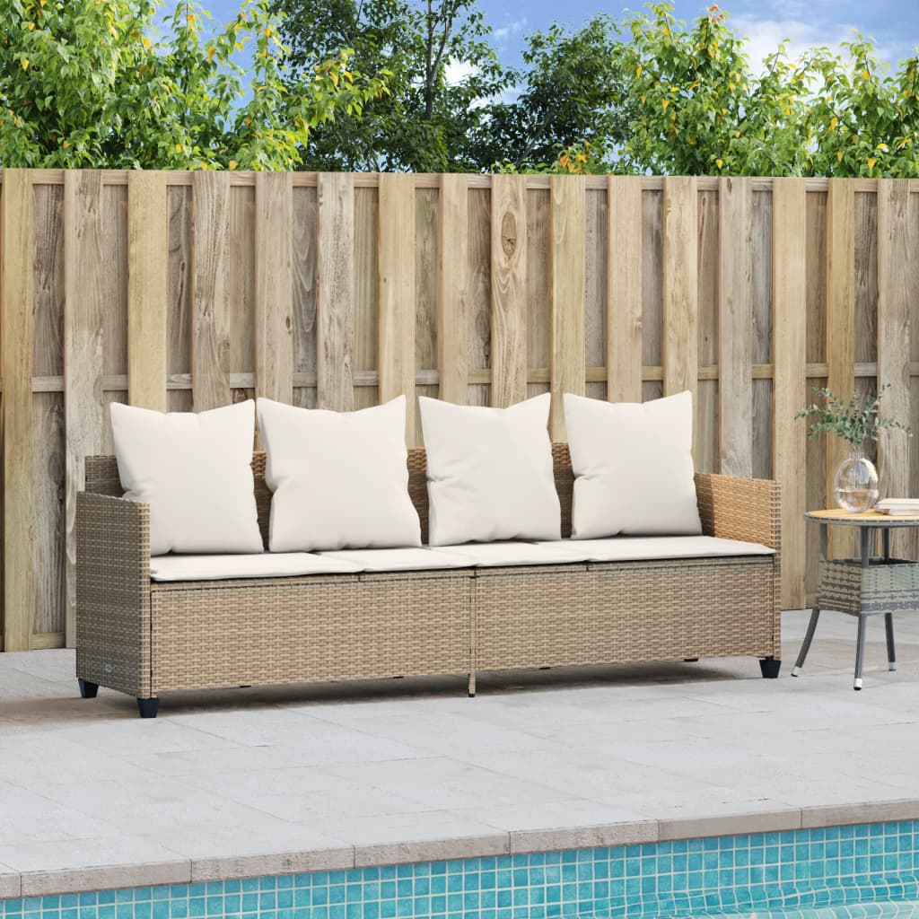 Ligbed met kussens poly rattan beige