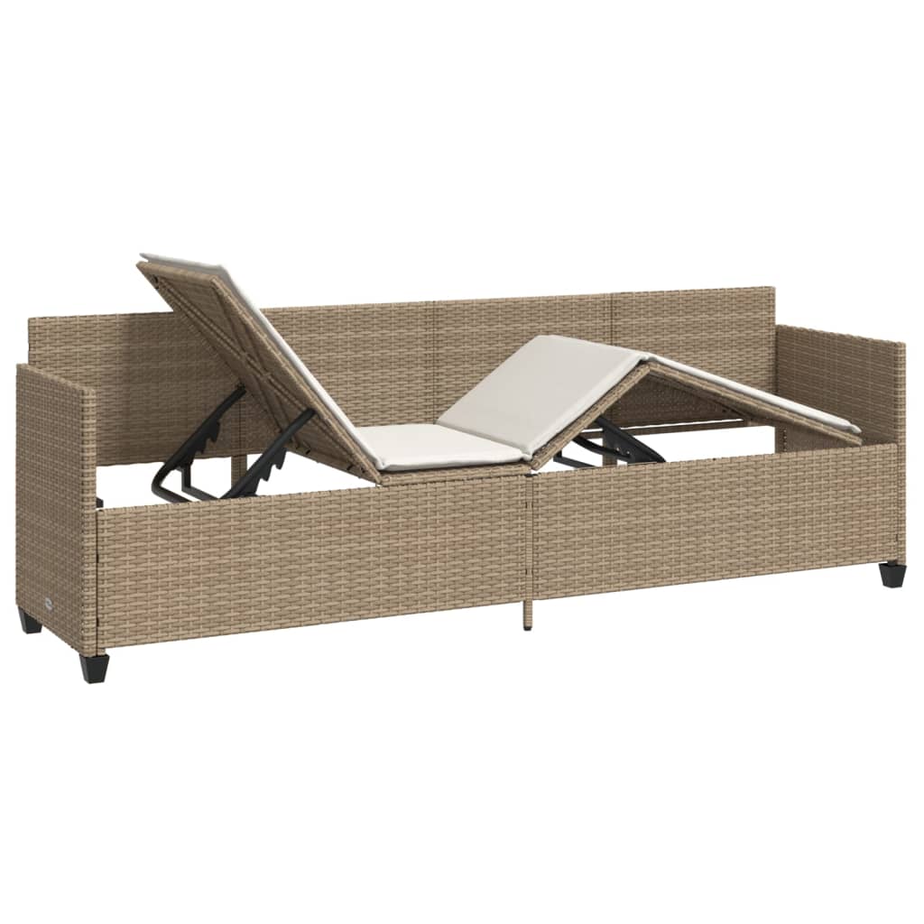 Ligbed met kussens poly rattan beige