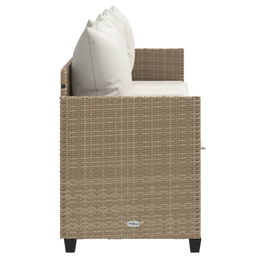 Ligbed met kussens poly rattan beige