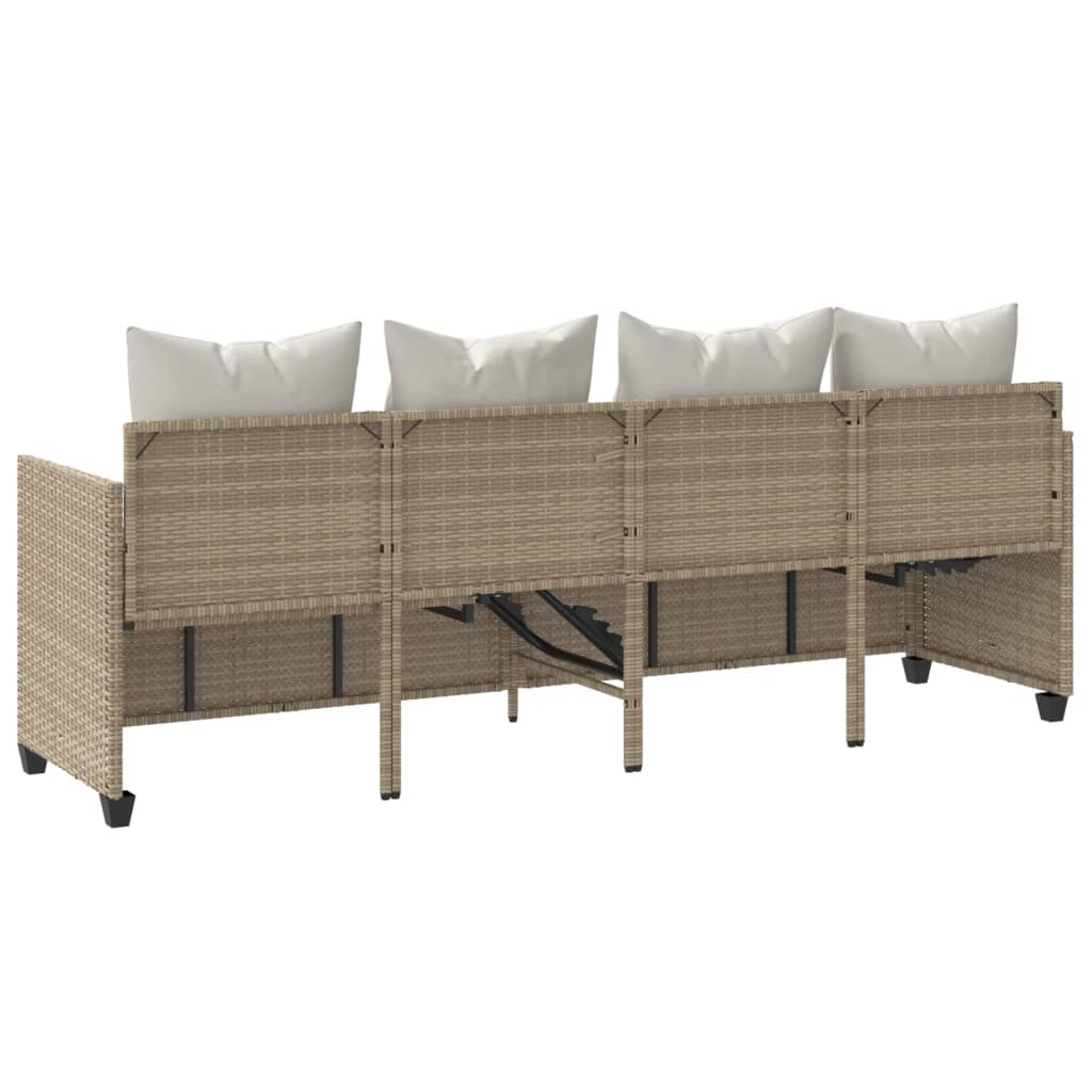 Ligbed met kussens poly rattan beige