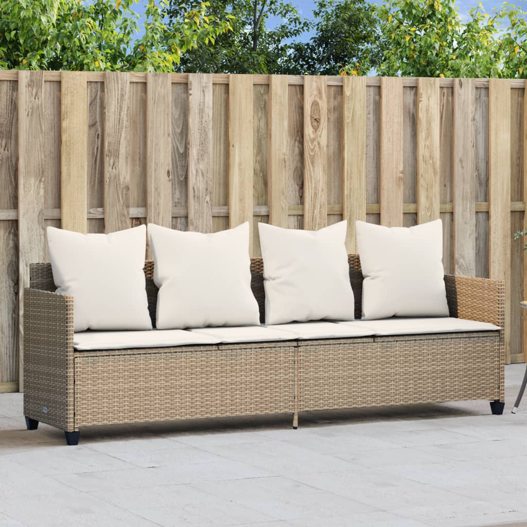 Ligbed met kussens poly rattan beige