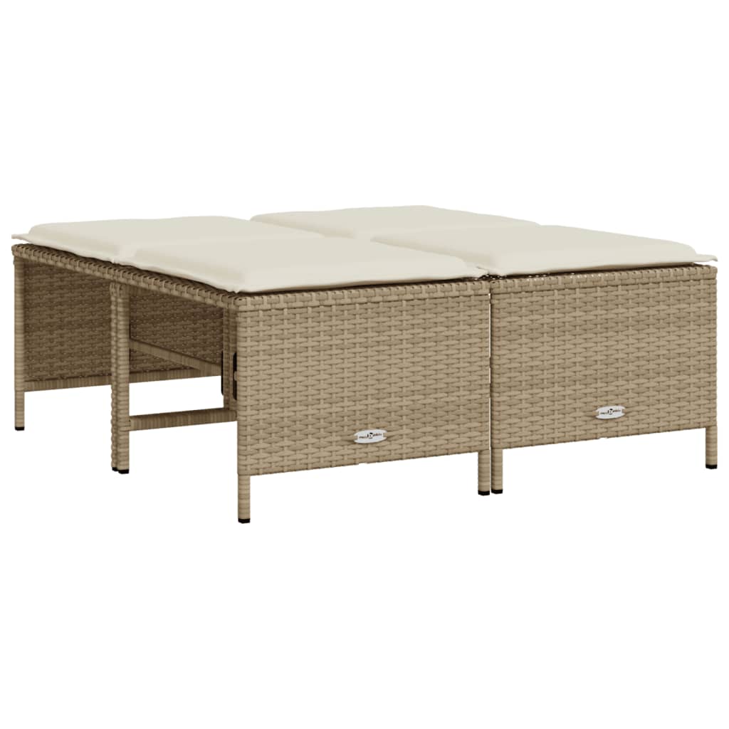 Tuinkrukken met kussens 4 st poly rattan beige