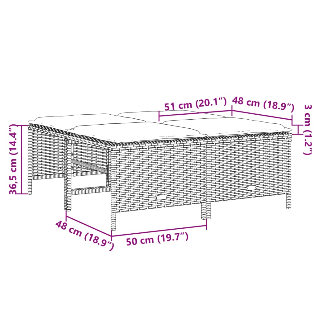 Tuinkrukken met kussens 4 st poly rattan beige