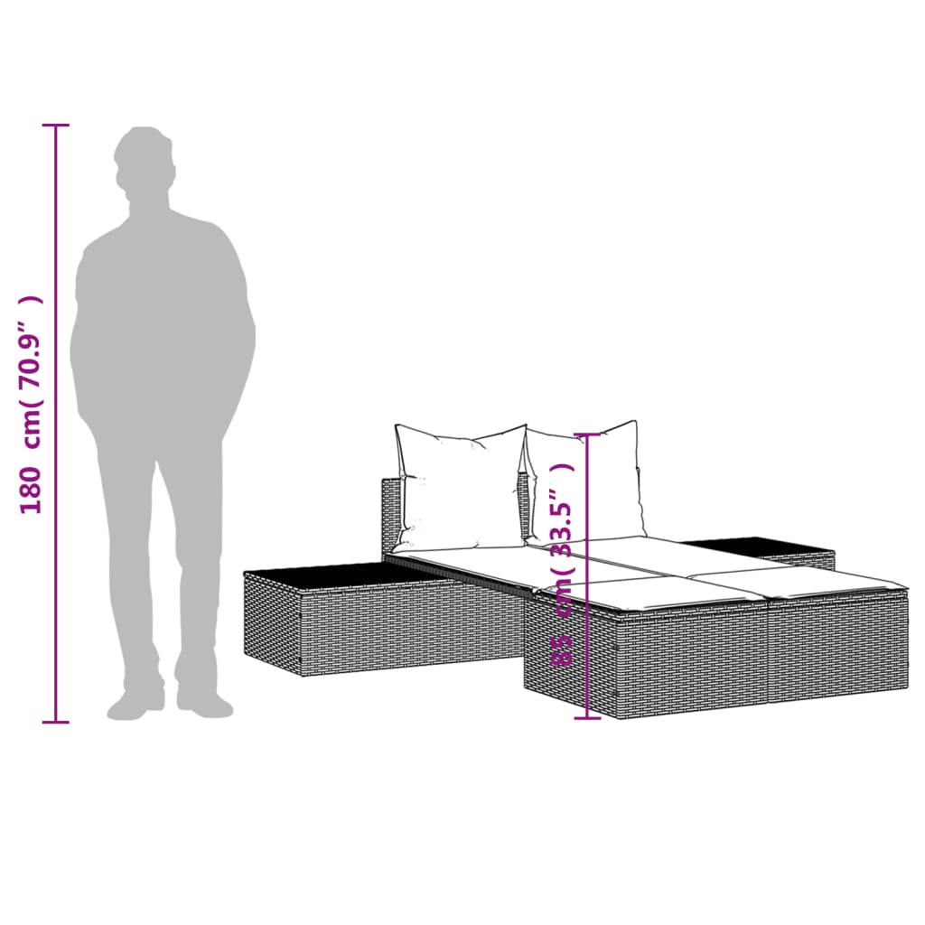 Ligbed 2-persoons met kussens poly rattan grijs