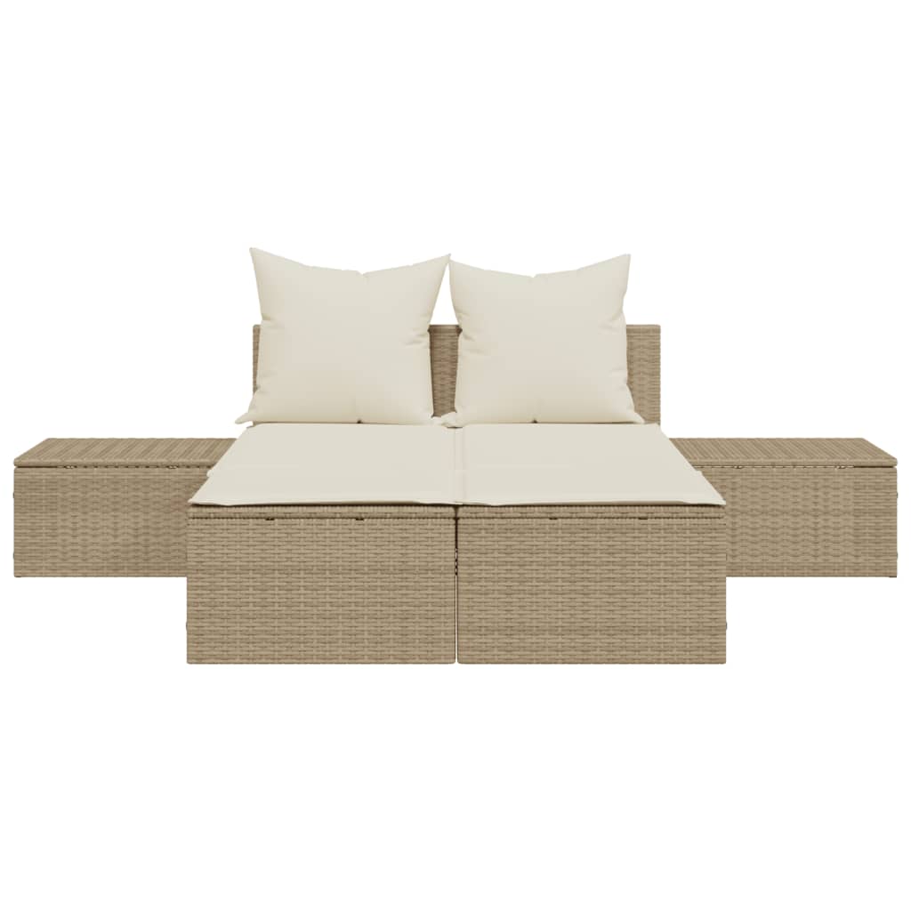 Ligbed 2-persoons met kussens poly rattan beige