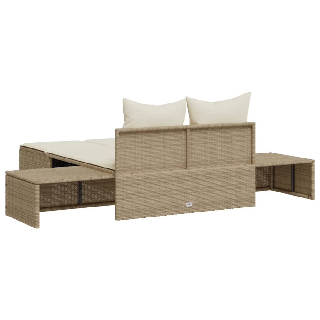 Ligbed 2-persoons met kussens poly rattan beige