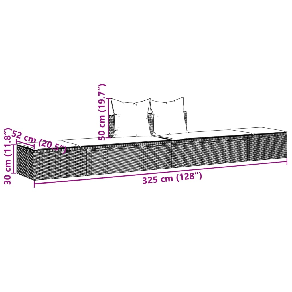 Ligbed 2-persoons met kussens poly rattan lichtgrijs