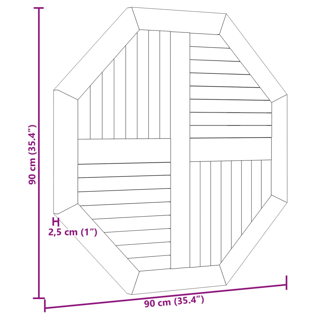 Tafelblad achthoekig 90x90x2,5 cm massief teakhout