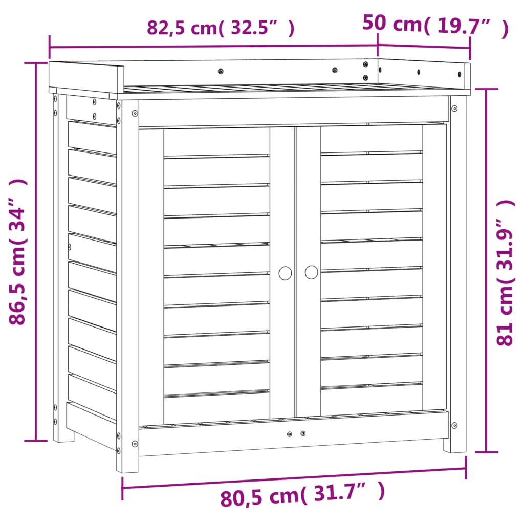 Oppottafel Met Schappen 82,5X50X86,5 Cm Massief Grenenhout