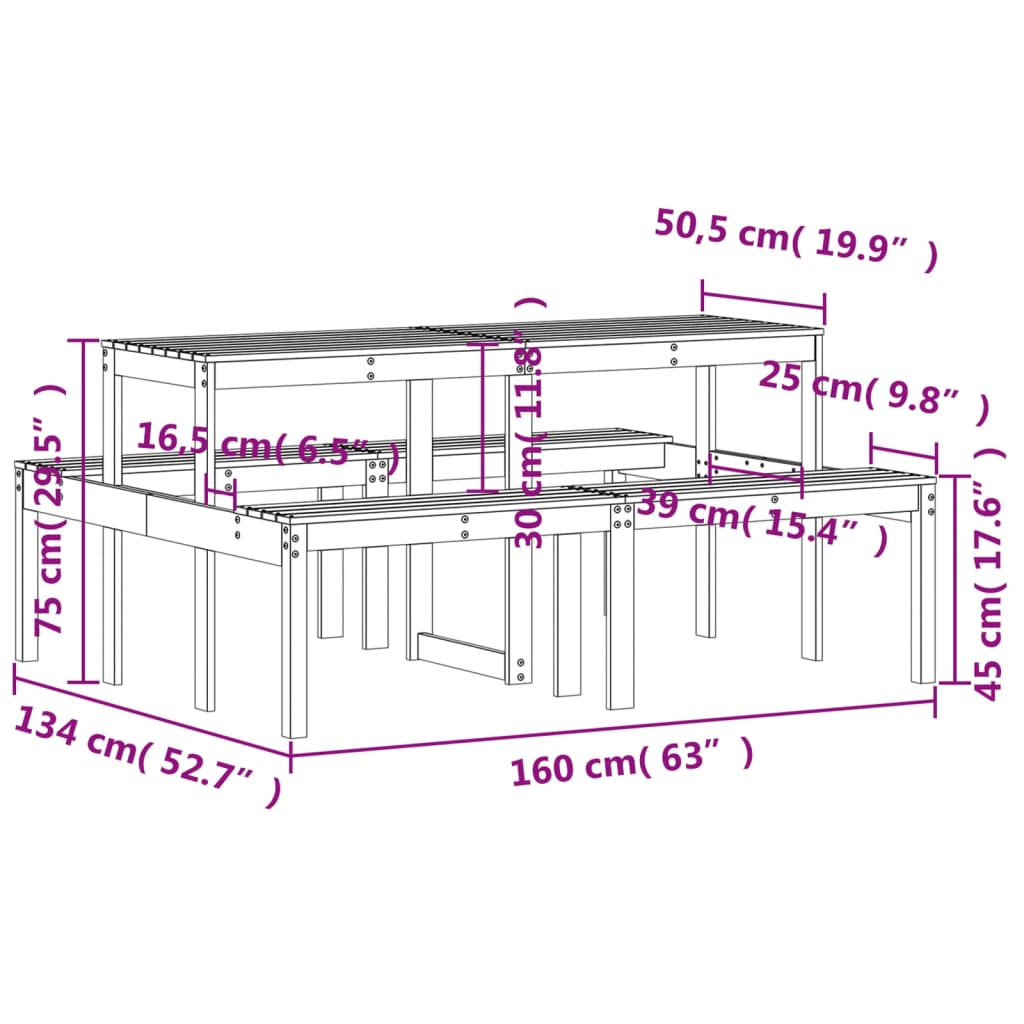 Picknicktafel 160x134x75 cm massief douglashout