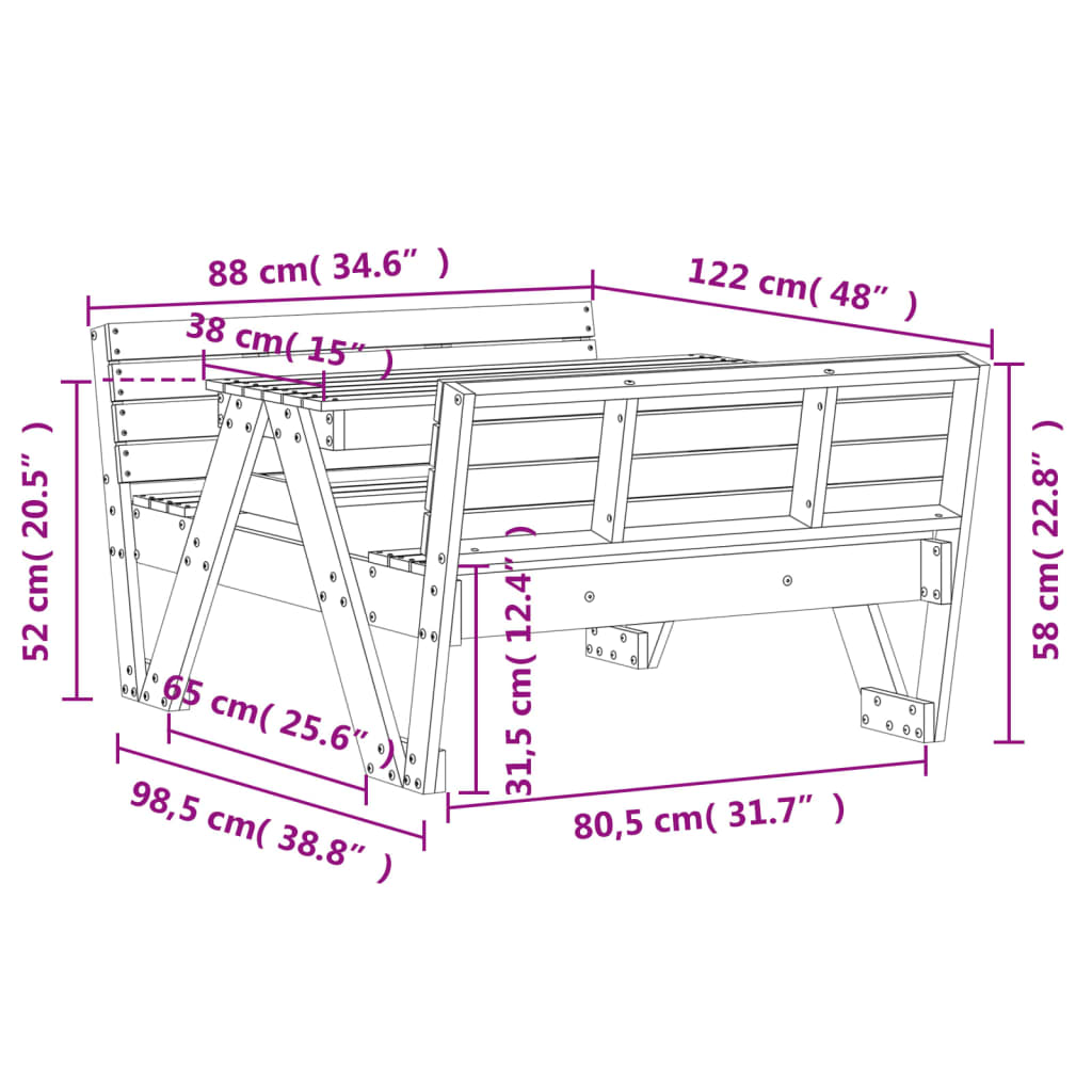 Picknicktafel voor kinderen 88x122x58 cm massief grenenhout