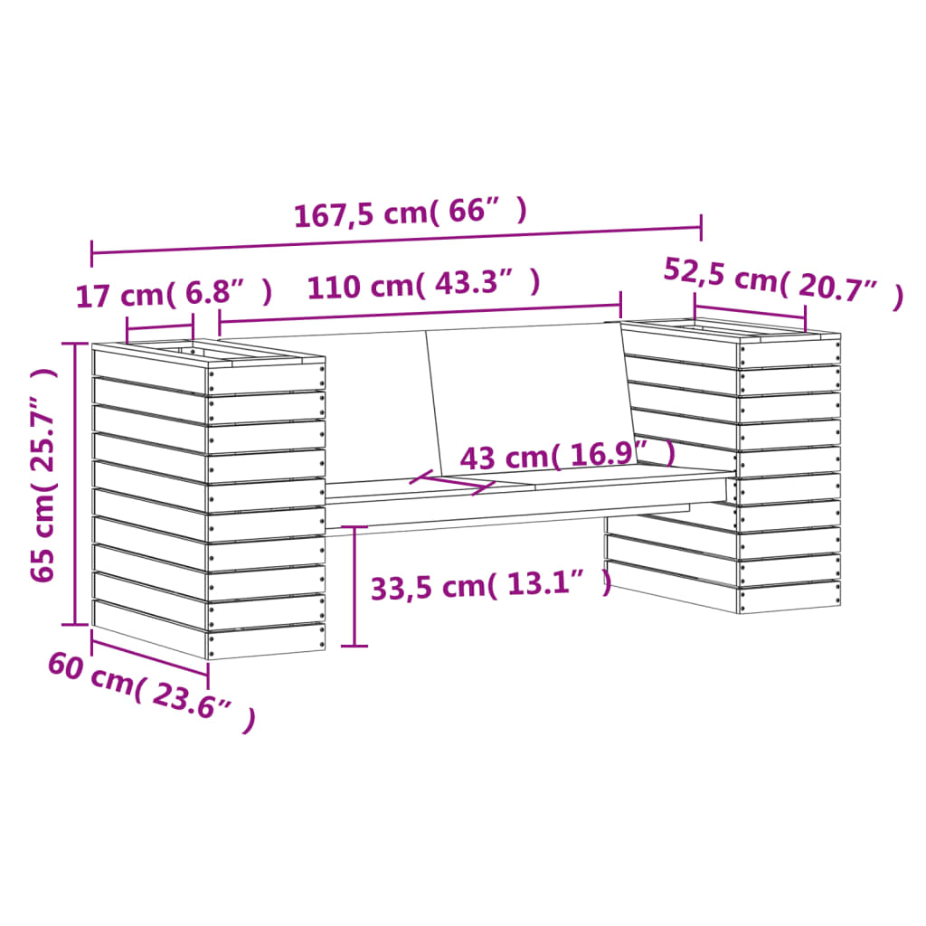 Bankje Met Plantenbakken 167,5X60X65 Cm Grenenhout Wasbruin