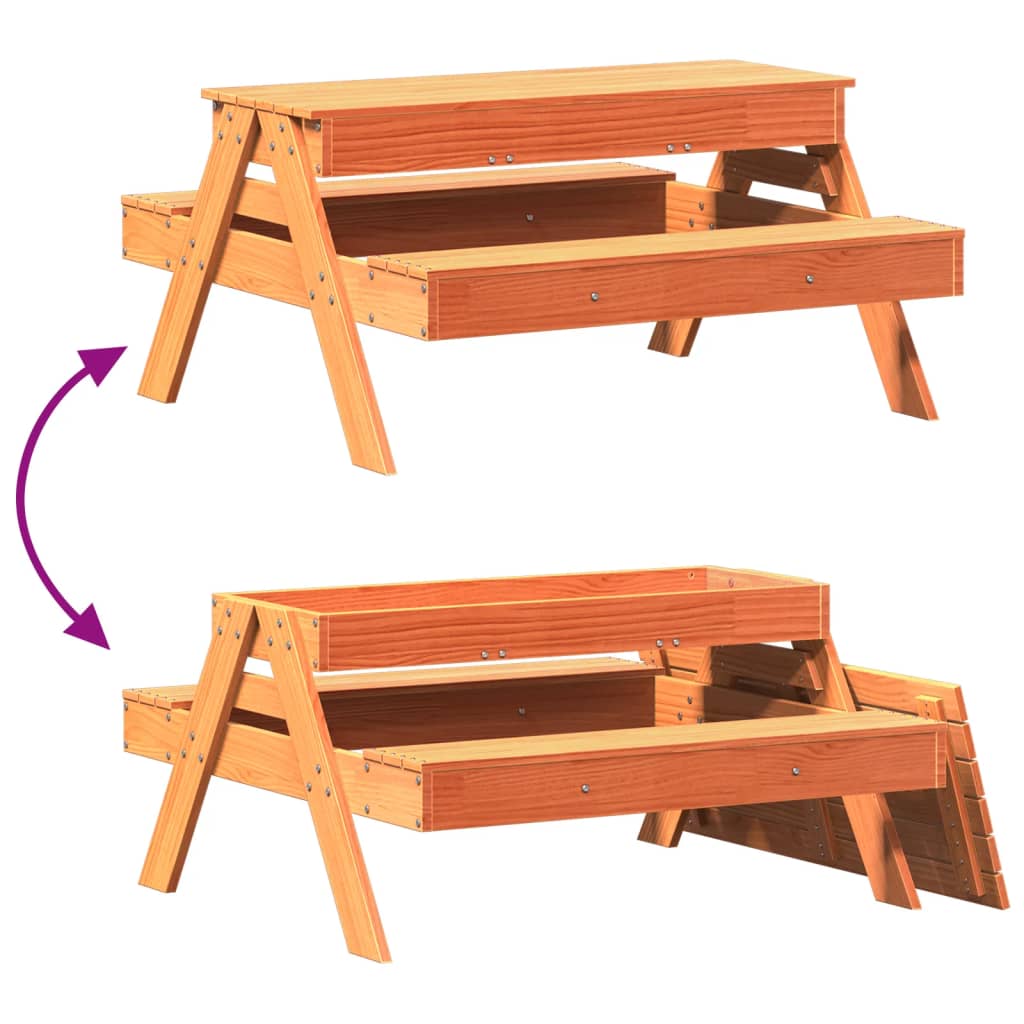 Picknicktafel met zandbak voor kinderen grenenhout wasbruin