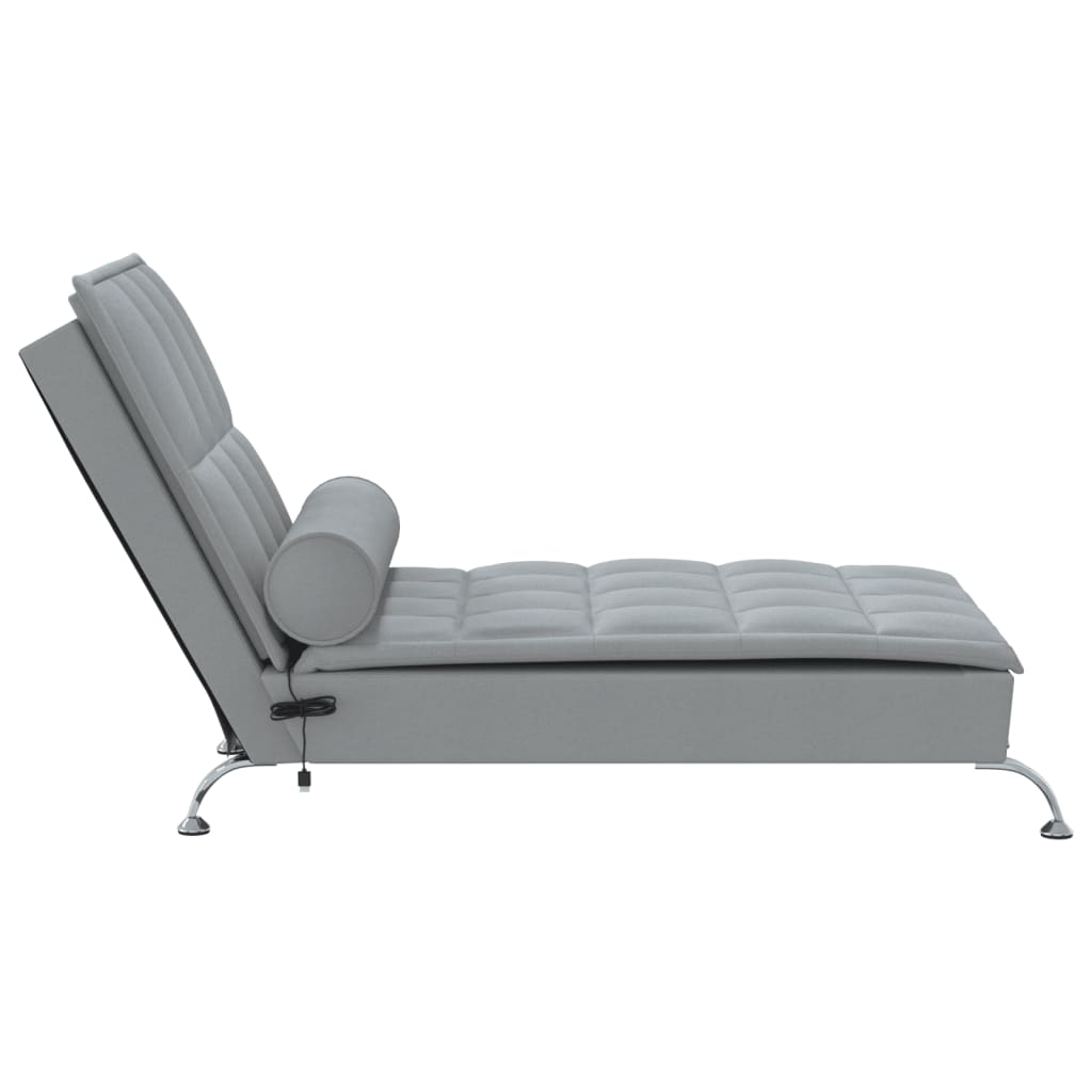 Massage chaise longue met bolster stof lichtgrijs