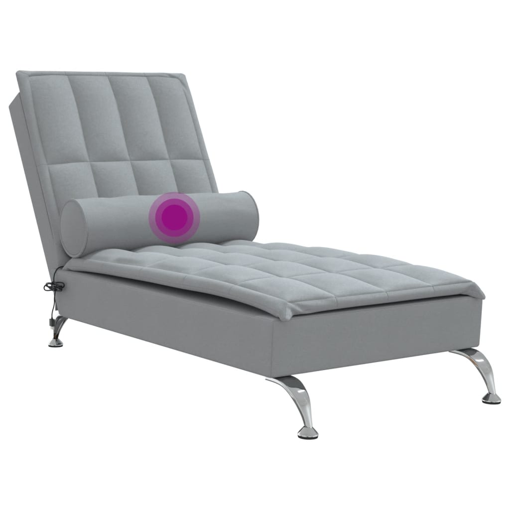 Massage chaise longue met bolster stof lichtgrijs