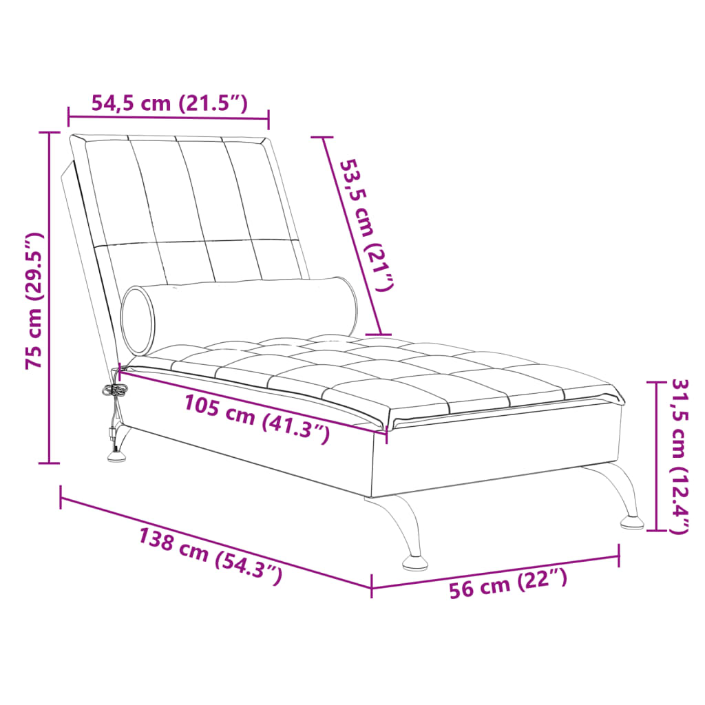 Massage chaise longue met bolster stof lichtgrijs